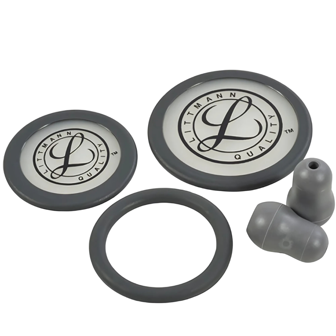 3M Littmann Stethoscope Spare Parts Kit for Classic III and Cardiology IV – Core Grey with diaphragms and soft-sealing eartips.