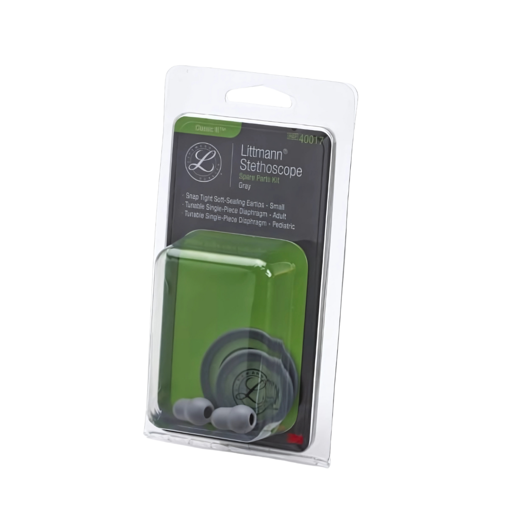 3M Littmann Stethoscope Spare Parts Kit for Classic III and Cardiology IV – Core Grey with diaphragms and soft-sealing eartips.