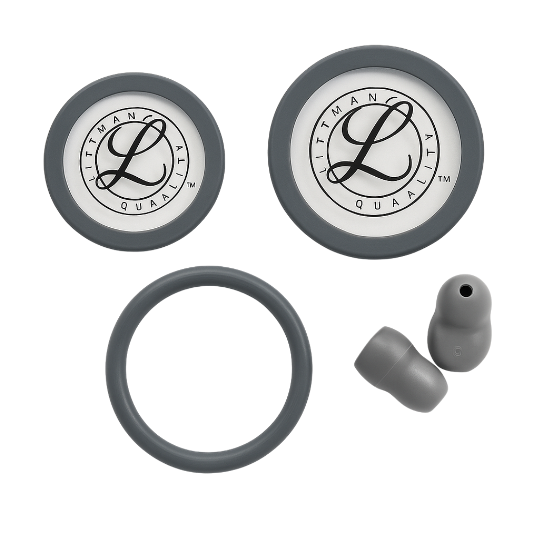 3M Littmann Stethoscope Spare Parts Kit for Classic III and Cardiology IV – Core Grey with diaphragms and soft-sealing eartips.