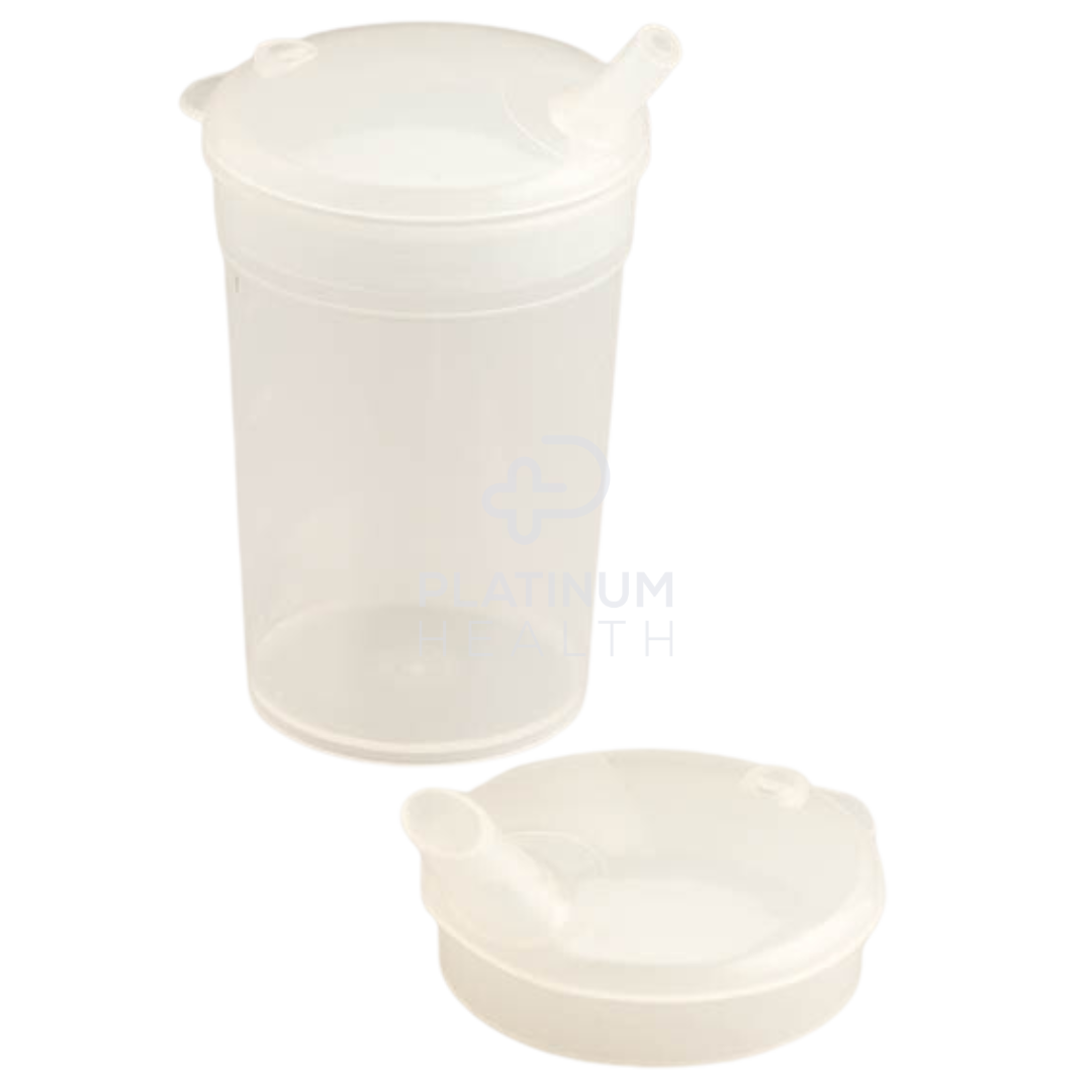 ADL feeding cup with standard blunt spout for easy drinking and control.