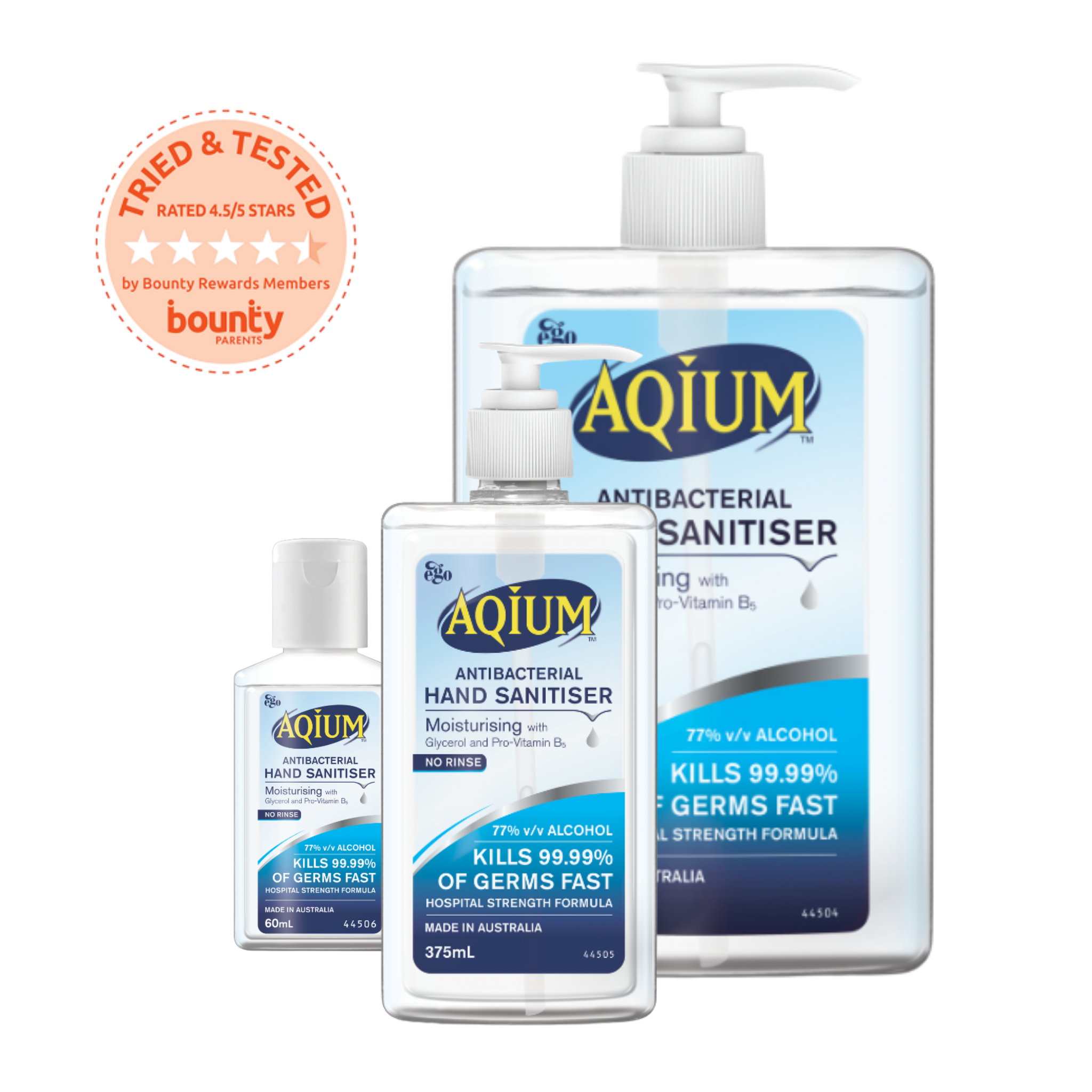 Aqium antibacterial hand sanitiser full range