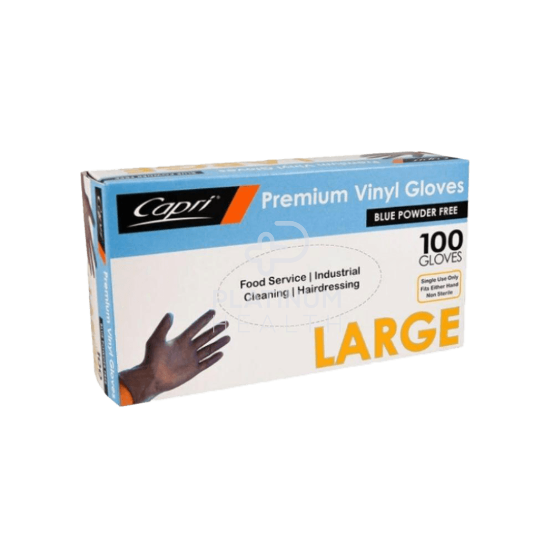 Capri Premium Blue Powder Free Vinyl Gloves Large / 100 Units Per Box Occupational