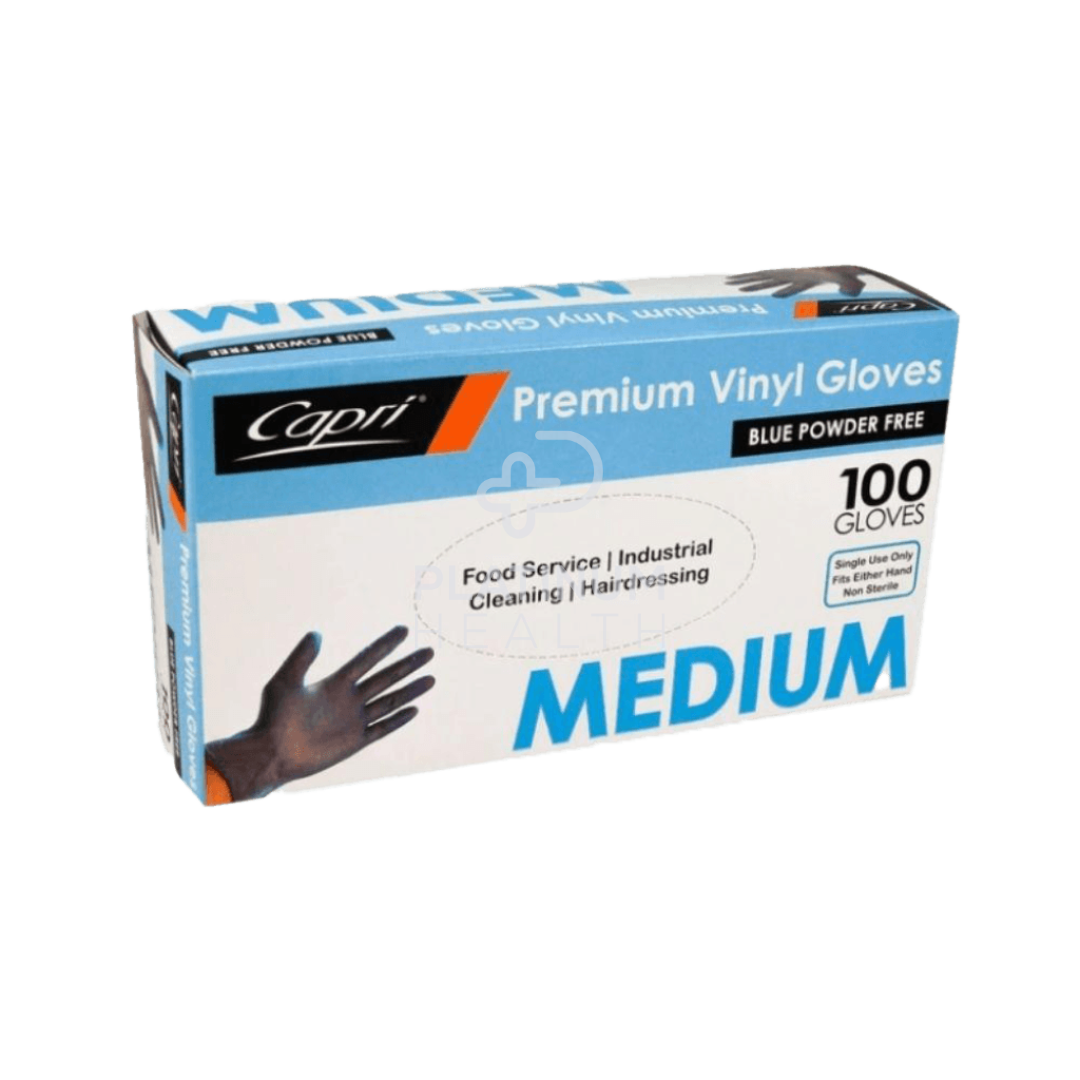 Capri Premium Blue Powder Free Vinyl Gloves Medium / 100 Units Per Box Occupational