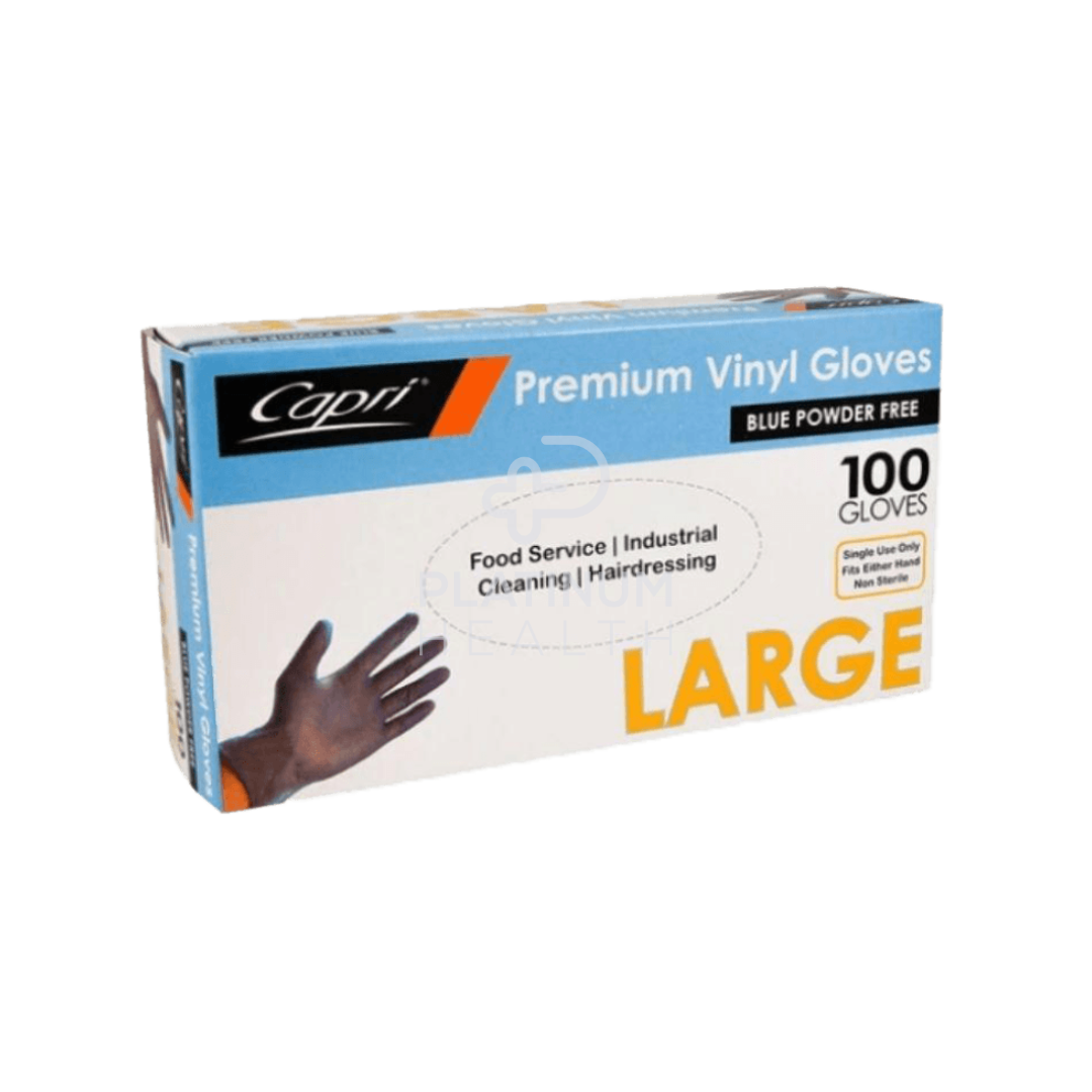 Capri Premium Blue Powdered Vinyl Gloves Large / 100 Units Per Box Occupational