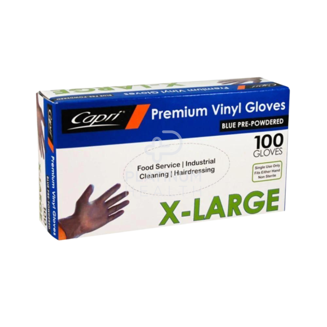 Capri Premium Blue Powdered Vinyl Gloves Extra Large / 100 Units Per Box Occupational