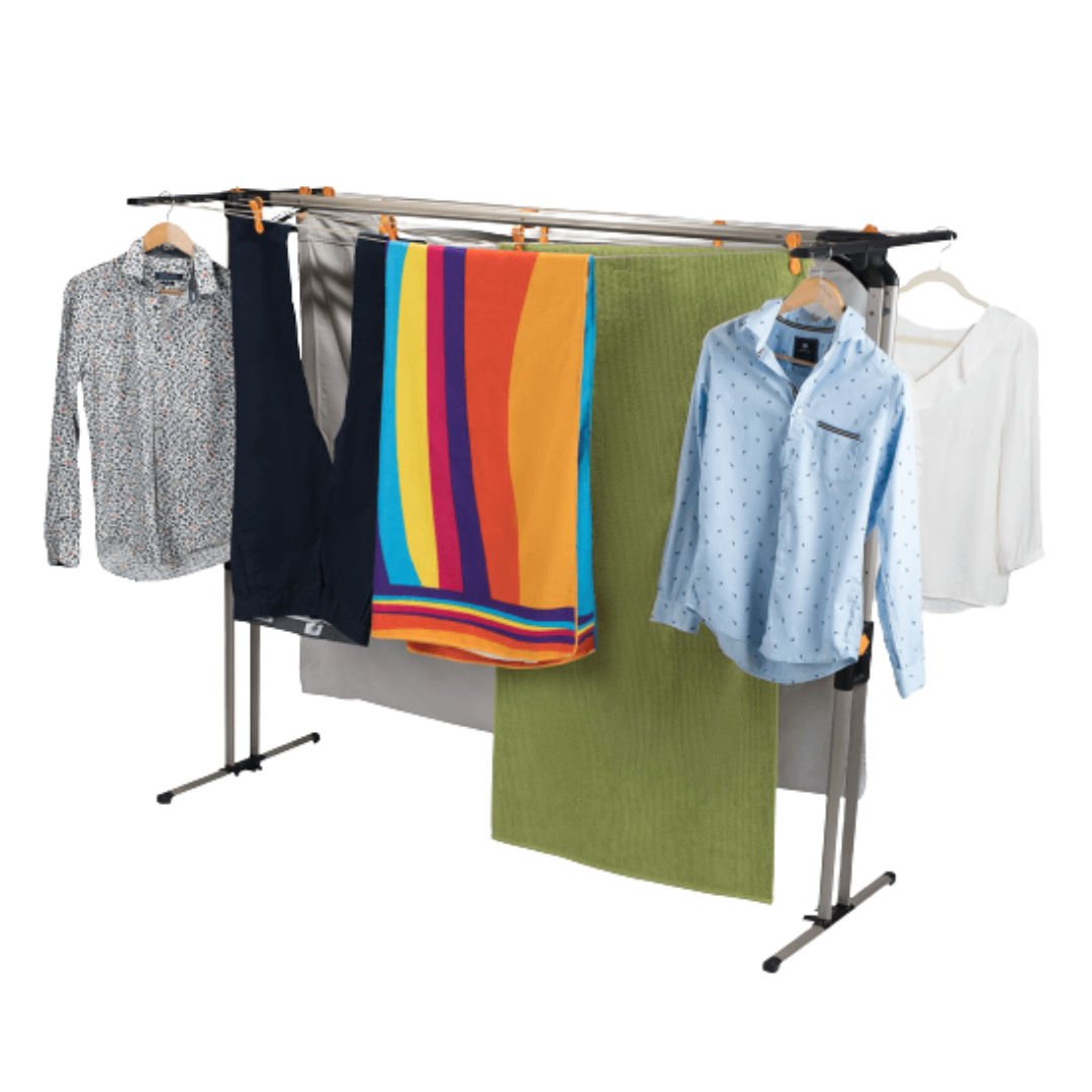 Ecodry Clothes Line with foldable, compact frame and multiple drying rails, designed for indoor use in small homes, aged care, or apartments.