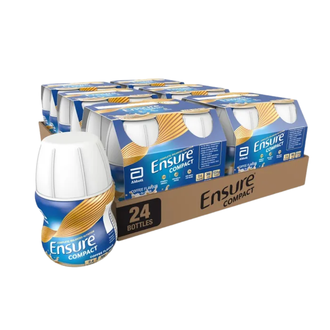 Ensure Compact 125ml nutritional drink bottle in assorted flavours – high-protein, high-calorie support in a small volume.