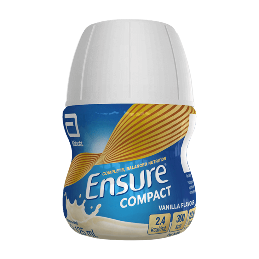 Ensure Compact 125ml nutritional drink bottle in assorted flavours – high-protein, high-calorie support in a small volume.