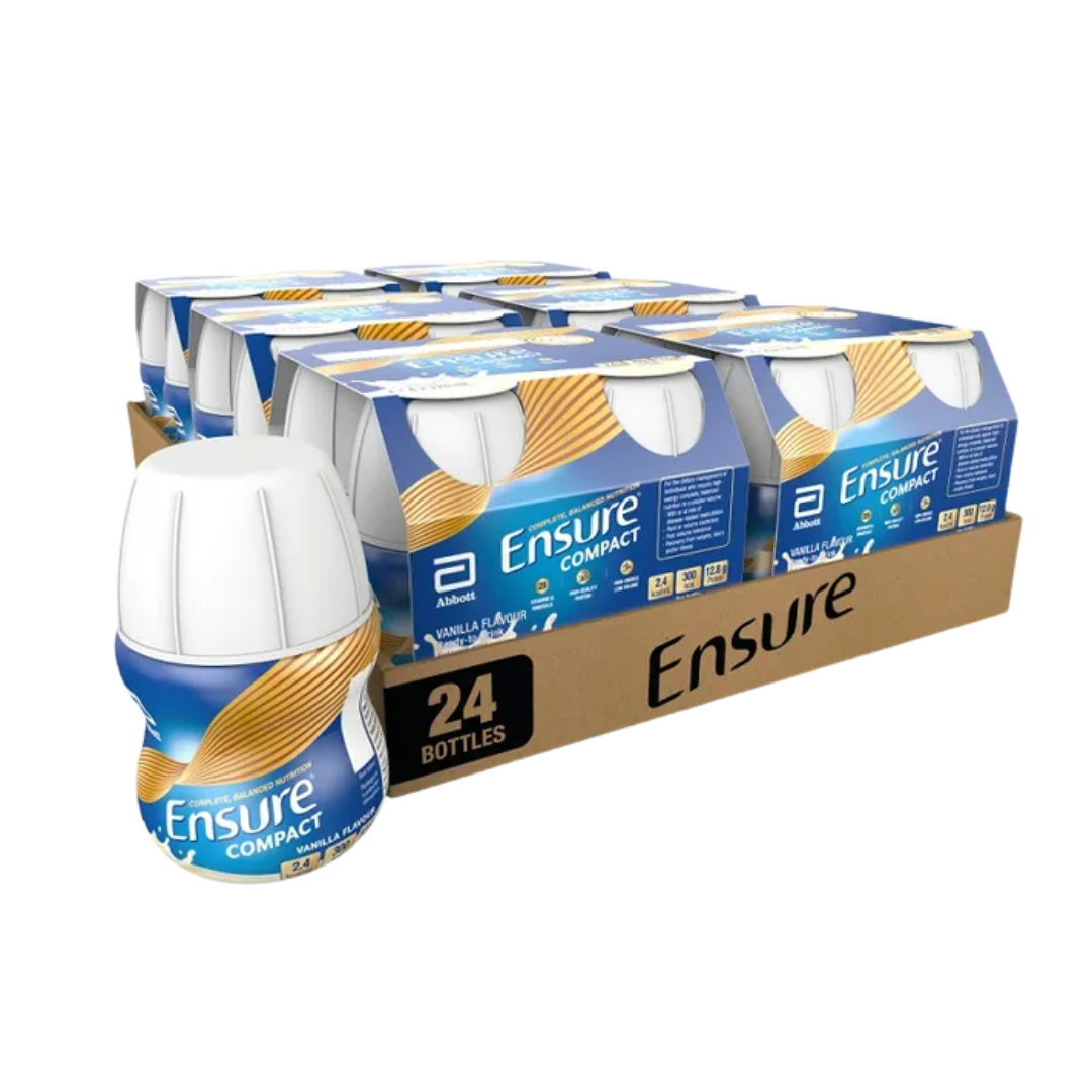 Ensure Compact 125ml nutritional drink bottle in assorted flavours – high-protein, high-calorie support in a small volume.