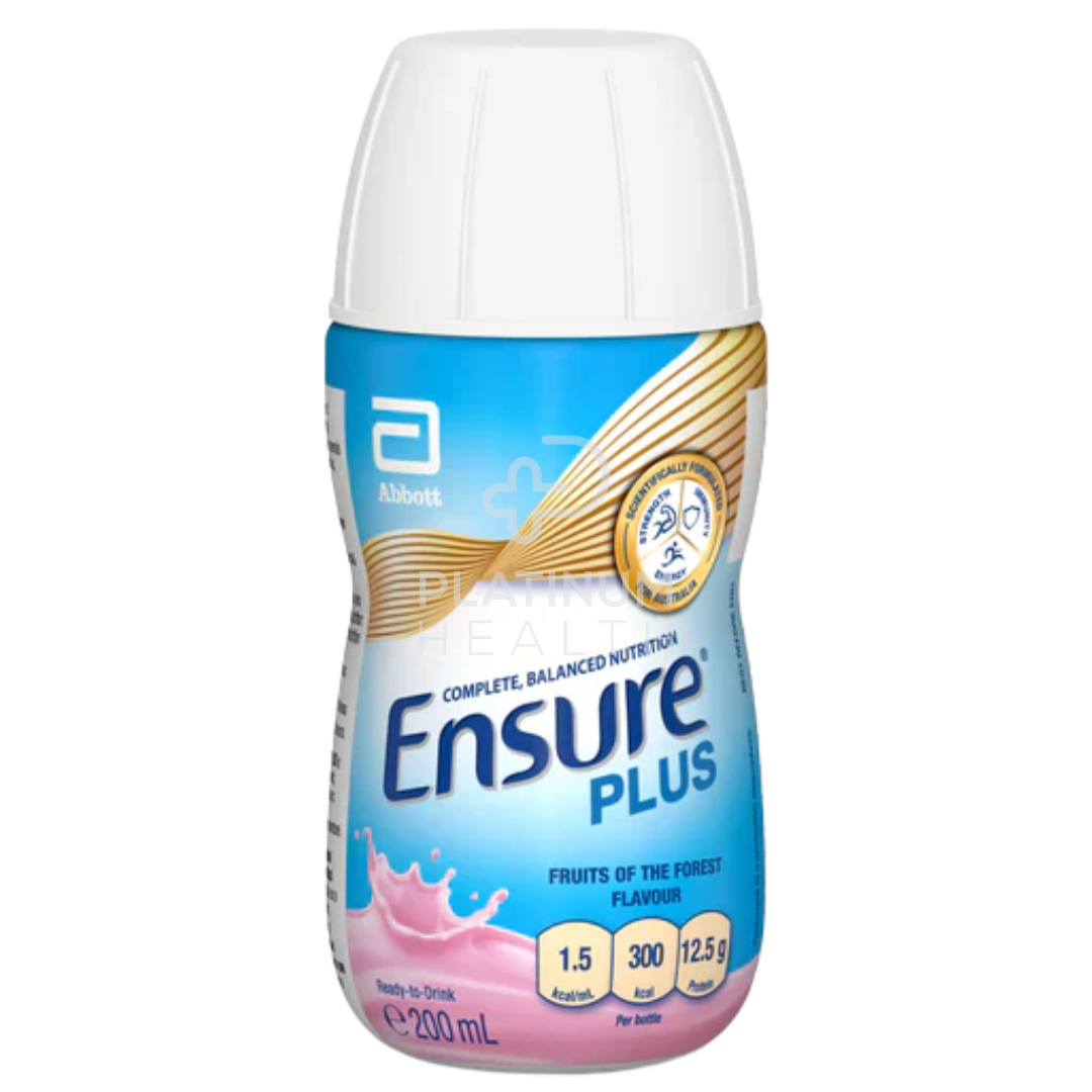 Strawberry-flavored Abbott Ensure Plus ready-to-drink 200ml nutritional supplement with high protein and vitamins