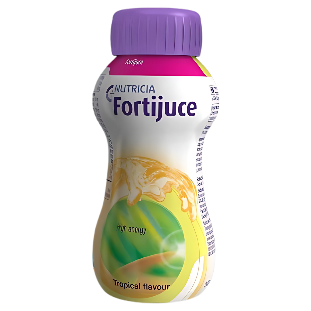 Fortijuce Tropical 200ml bottle – high-energy, lactose-free fruit nutrition drink for dietary support.