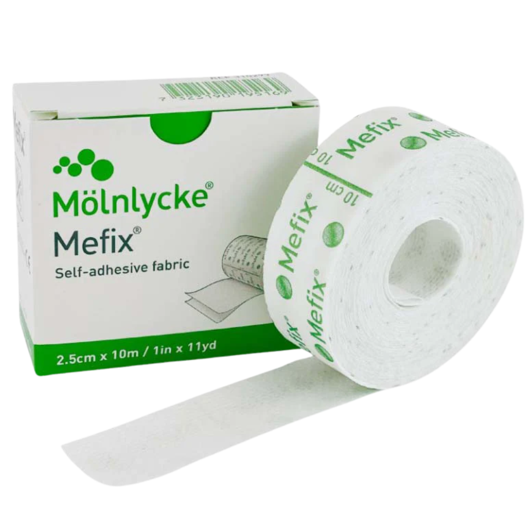 Molnlycke Mefix Fabric Fixation Tape roll – breathable, flexible medical adhesive for dressing fixation.