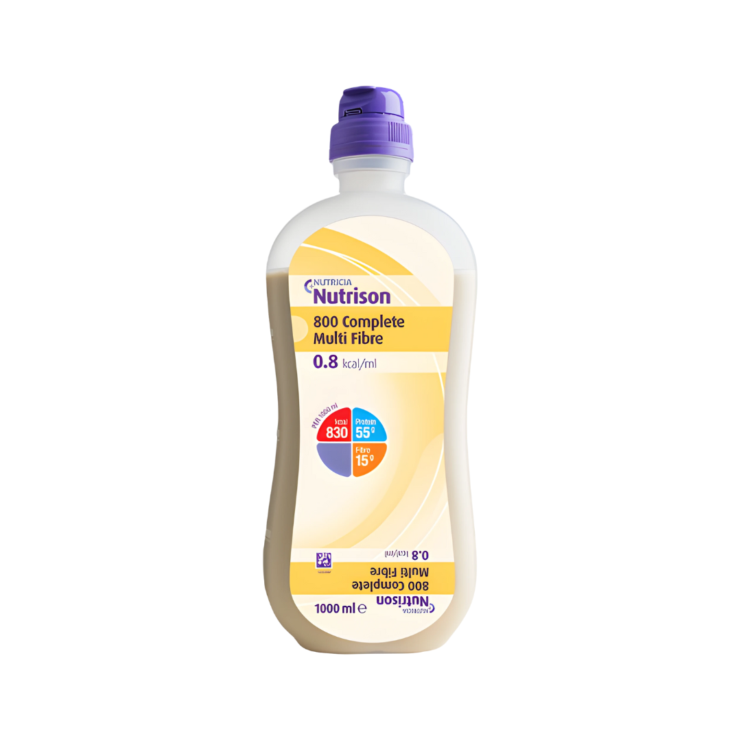 Nutrison 800 Complete Multi Fibre 1000ml OpTri Bottle – Adult enteral nutrition with fibre blend, DHA, EPA, and high protein for lower energy needs.