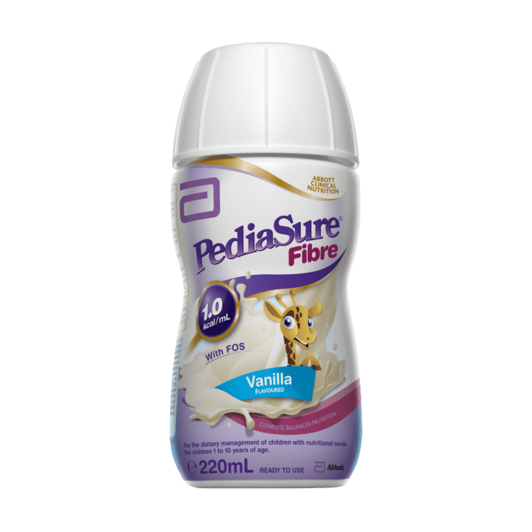 PediaSure Ready To Drink Fibre – Vanilla 220mL bottle for kids’ growth and digestive support.