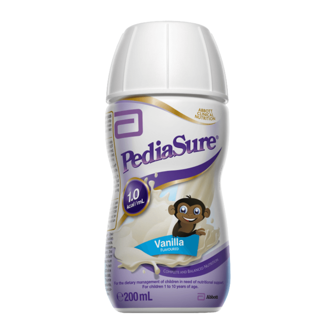 Pediasure Ready To Drink 200ml bottle – nutritional supplement for kids with essential vitamins, minerals, and protein.
