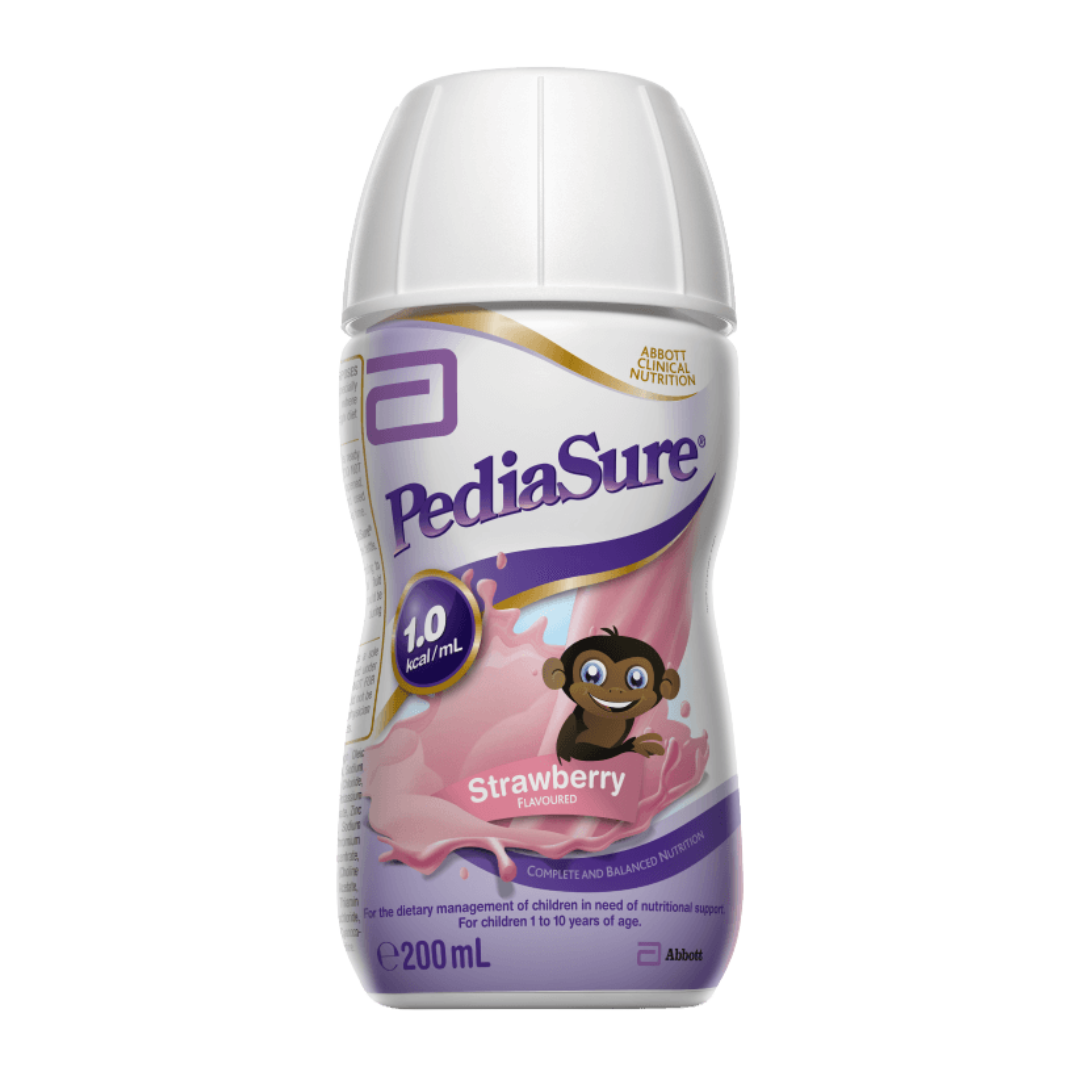 Pediasure Ready To Drink 200ml bottle – nutritional supplement for kids with essential vitamins, minerals, and protein.