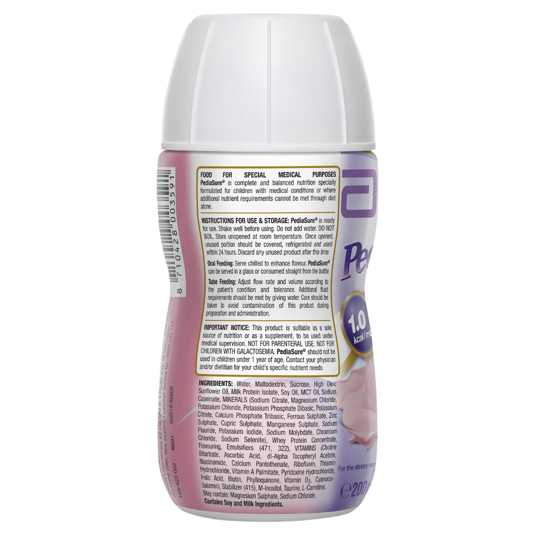 Pediasure Ready To Drink 200ml bottle – nutritional supplement for kids with essential vitamins, minerals, and protein.