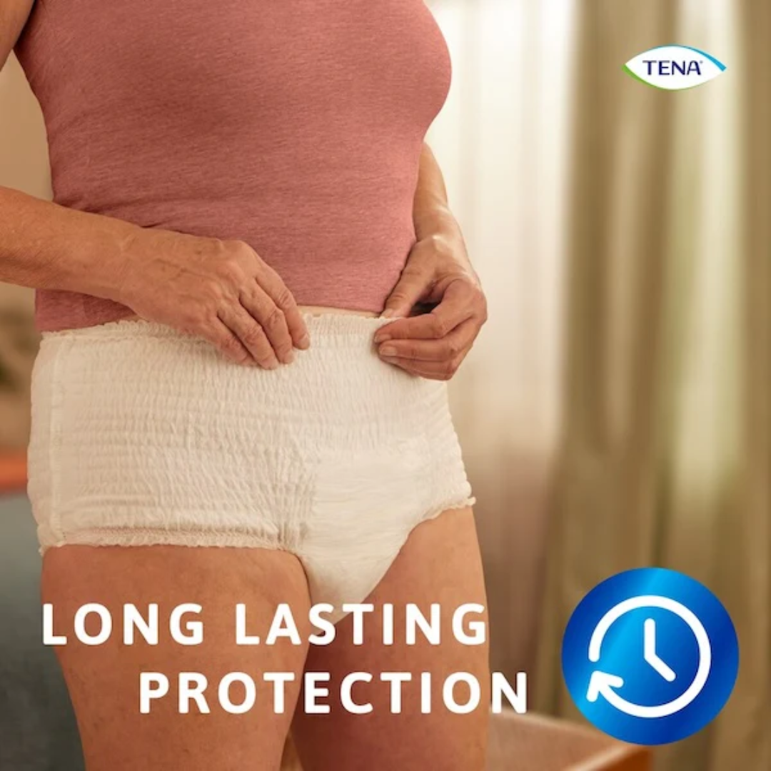 TENA Pants ProSkin Super Medium – high-absorbency pull-up incontinence pants for moderate to heavy leakage, designed for comfort and skin health.