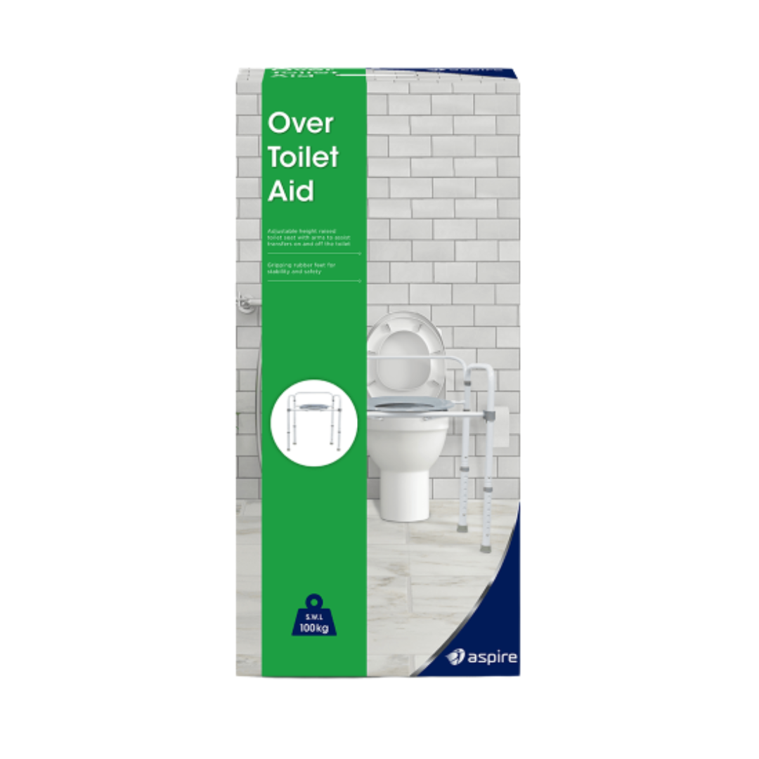 Aspire Homecare Over Toilet Aid Adjustable Height Raised Toilet Seat 475mm Armrest Width Non-Slip Stability