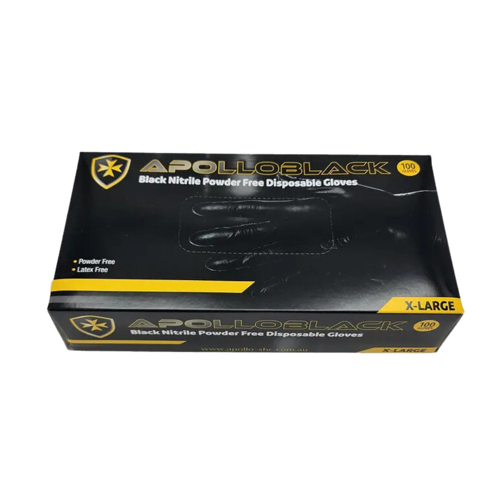 Apollo Heavy Duty 6g Black Nitrile Industrial Powder Free Disposable Gloves