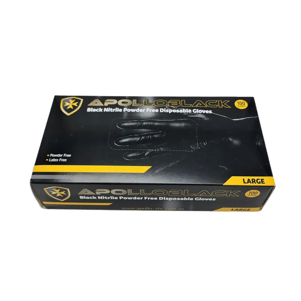 Apollo Heavy Duty 6g Black Nitrile Industrial Powder Free Disposable Gloves