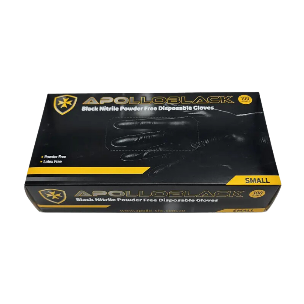 Apollo Heavy Duty 6g Black Nitrile Industrial Powder Free Disposable Gloves