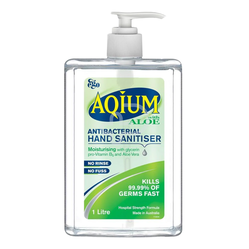 Aqium Antibacterial Hand Sanitiser With Aloe Vera 1L Pump Hygiene