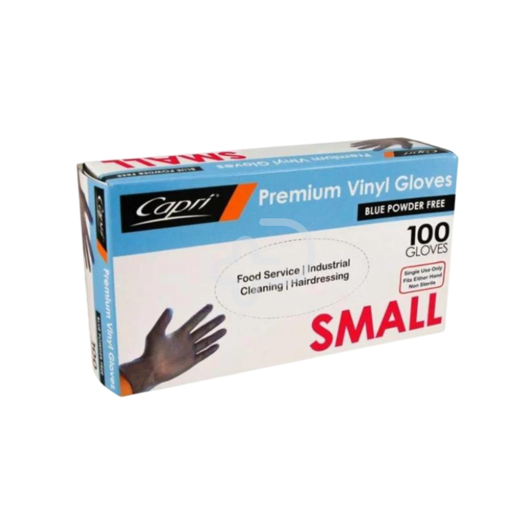 Capri Premium Blue Powdered Vinyl Gloves Small / 100 Units Per Box Occupational