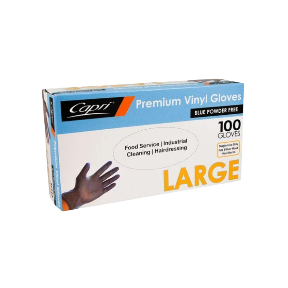 Capri Premium Blue Powder Free Vinyl Gloves