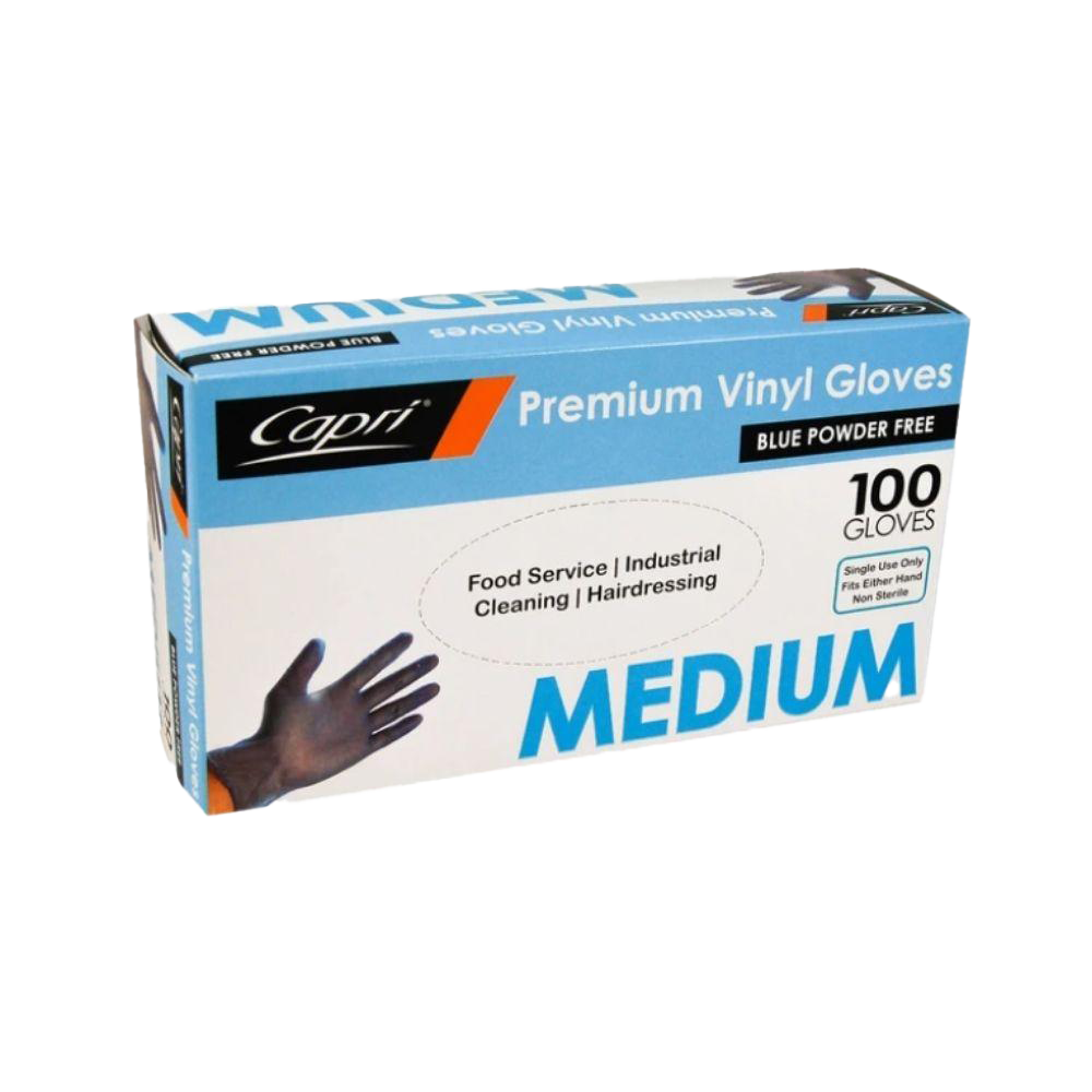 Capri Premium Blue Powder Free Vinyl Gloves