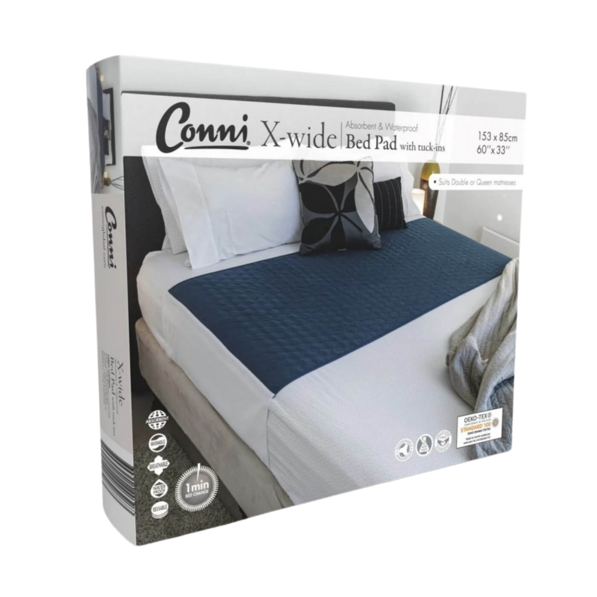Conni X-Wide Bed Pad With Tuck-Ins Teal Blue Pads