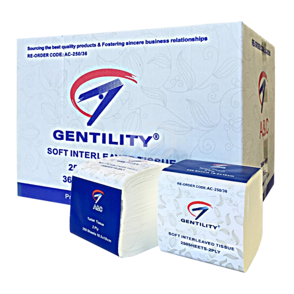 Gentility Interleaved Toilet Tissue 250 Sheets 2Ply 19.5 X 10Cm Premium Virgin Paper