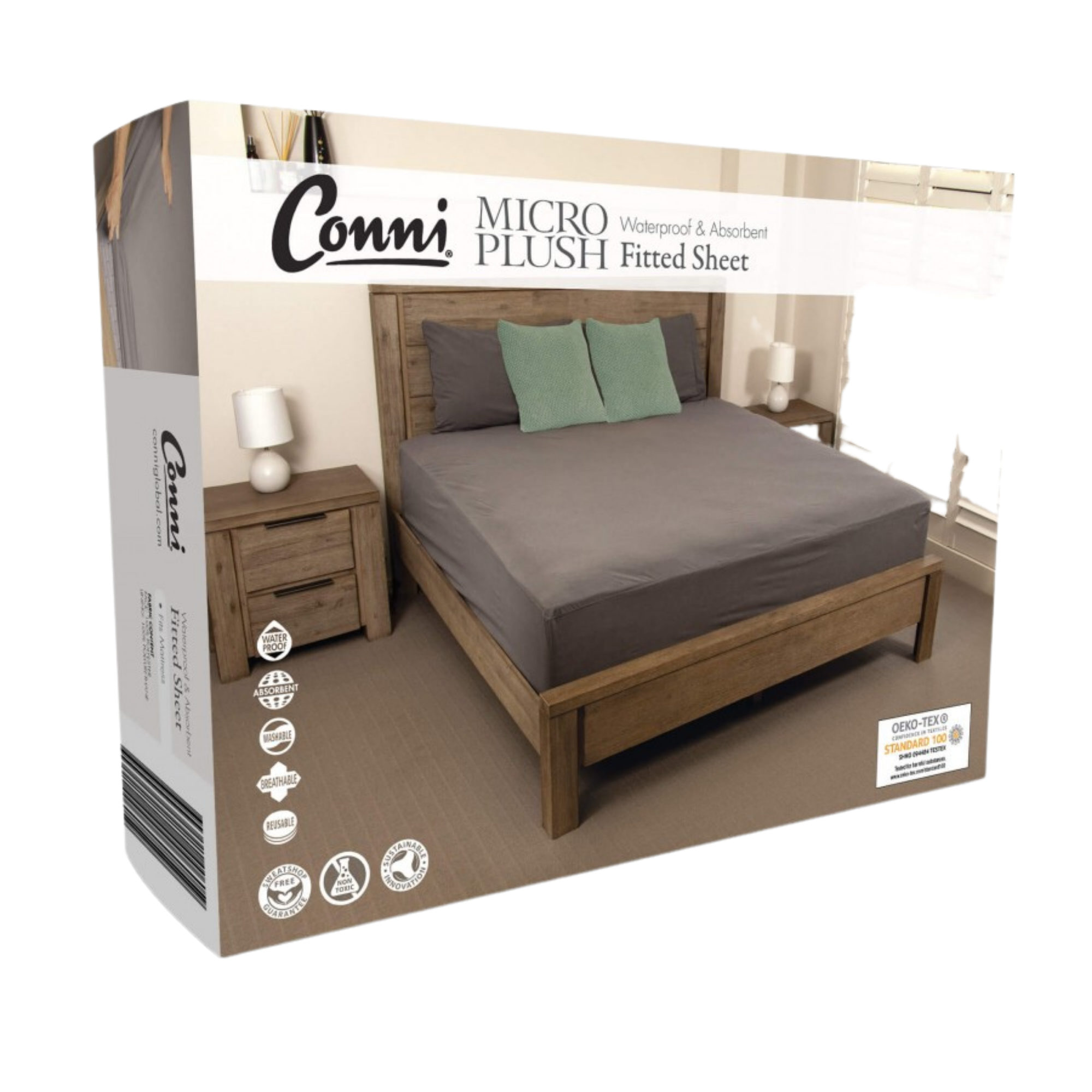 Conni Micro-Plush Queen Waterproof Flat Sheet Charcoal Bedding