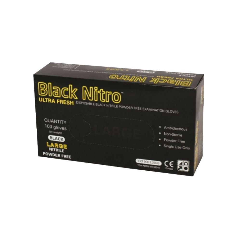 Nitro Disposable Black Industrial Extra Heavy Duty 5.5G Nitrile Gloves 2Extra Large / 10 Boxes Per