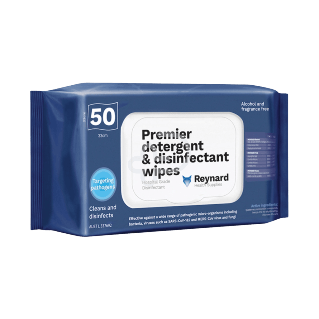 Reynard Premier Detergent & Disinfectant 33 X 22Cm 50 Soft Pack Wipes Surface Cleansers