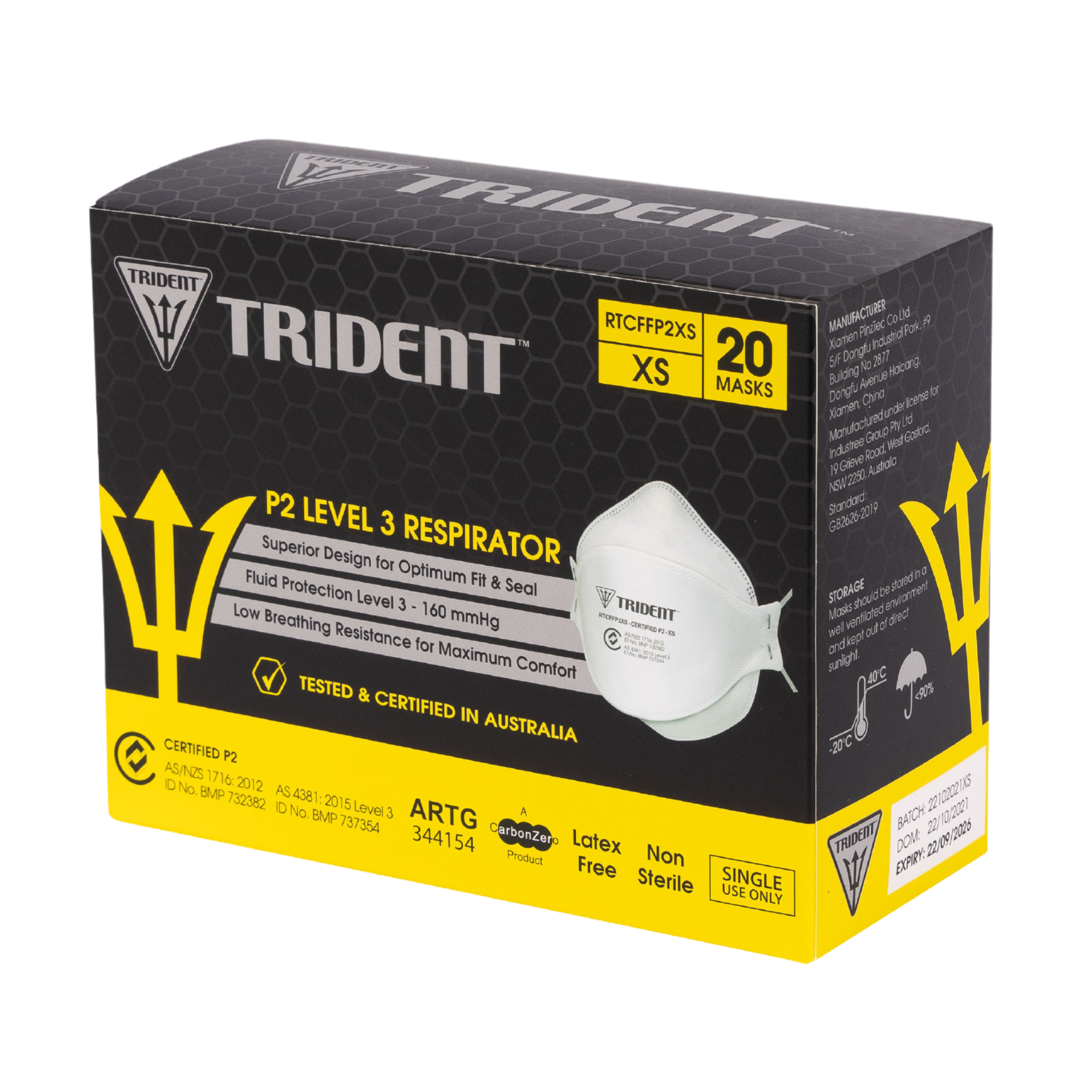 Trident Flat Fold P2 Level 3 Respirator Extra Small 24 Boxes Per Carton Surgical Face Masks &