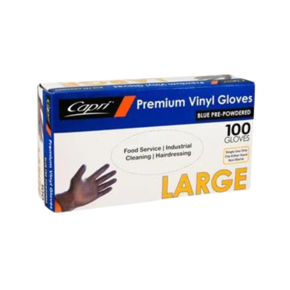 Capri Premium Blue Powdered Vinyl Gloves