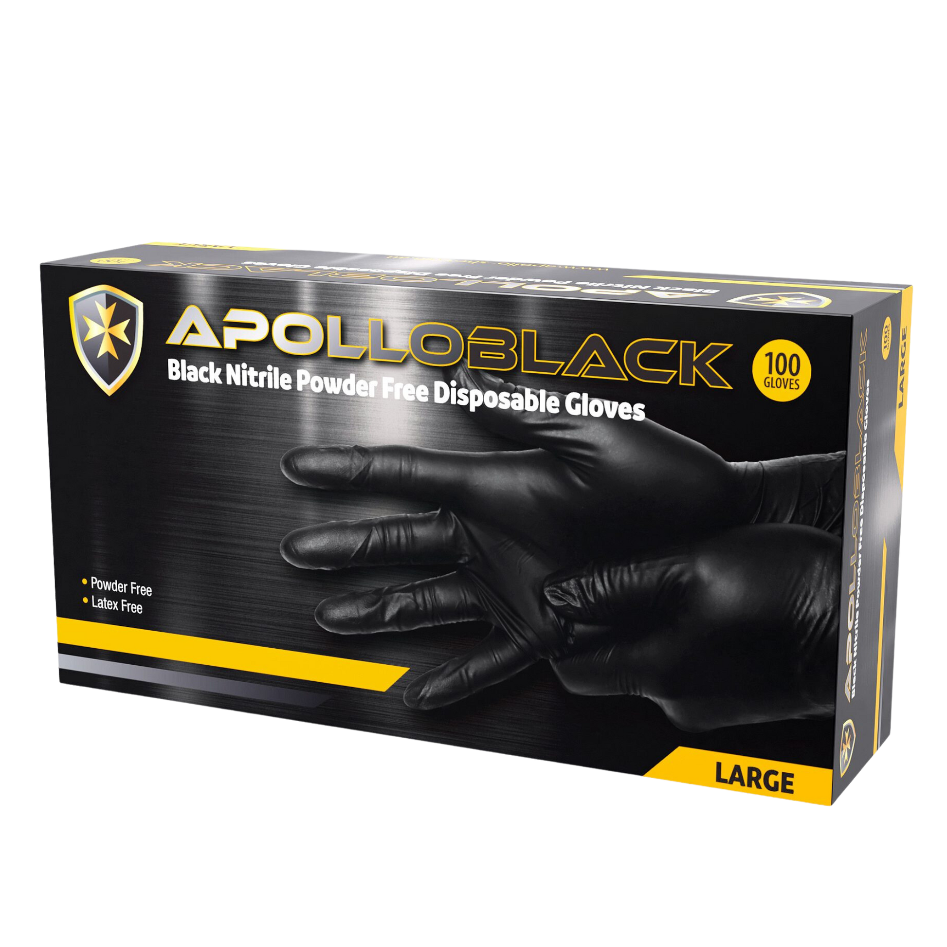 Box of Apollo 6g Black Nitrile Industrial Disposable Gloves – powder-free and latex-free with textured fingertips