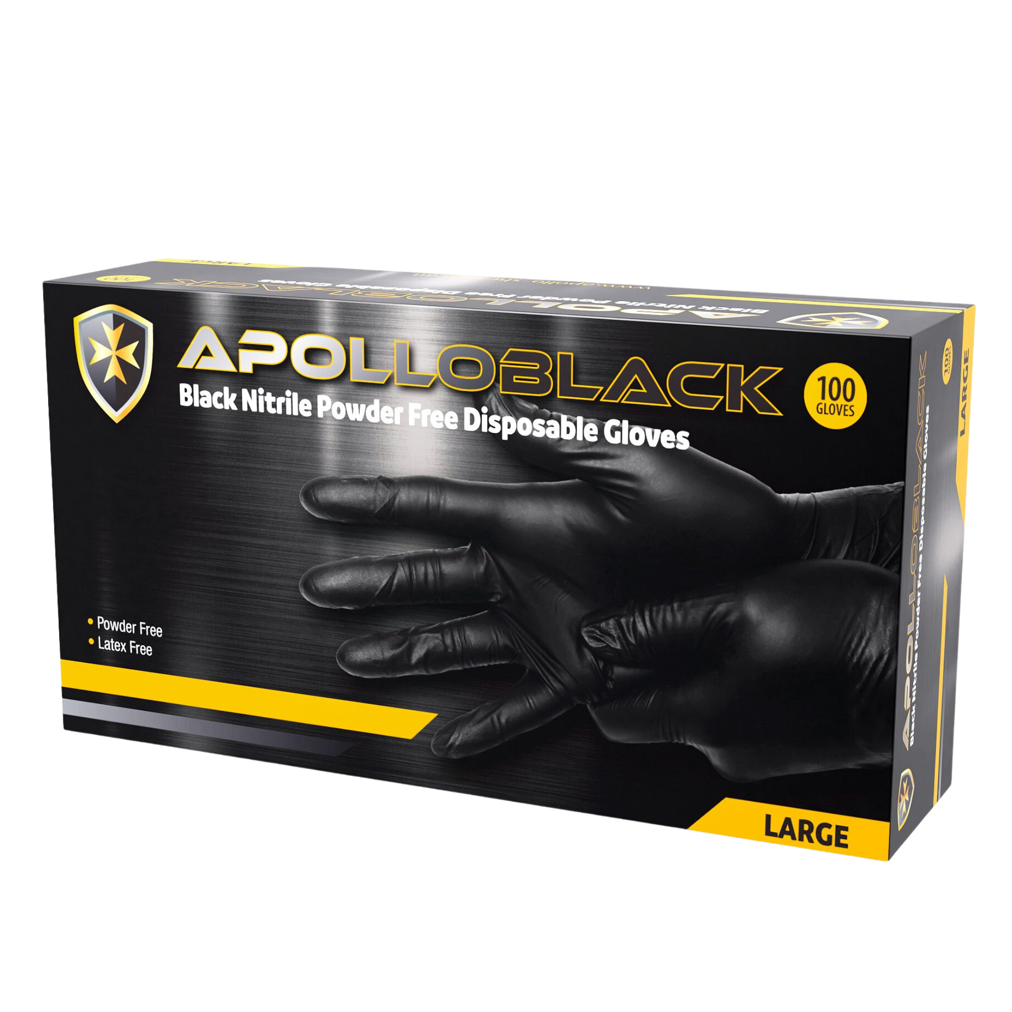 Box of Apollo 6g Black Nitrile Industrial Disposable Gloves – powder-free and latex-free with textured fingertips