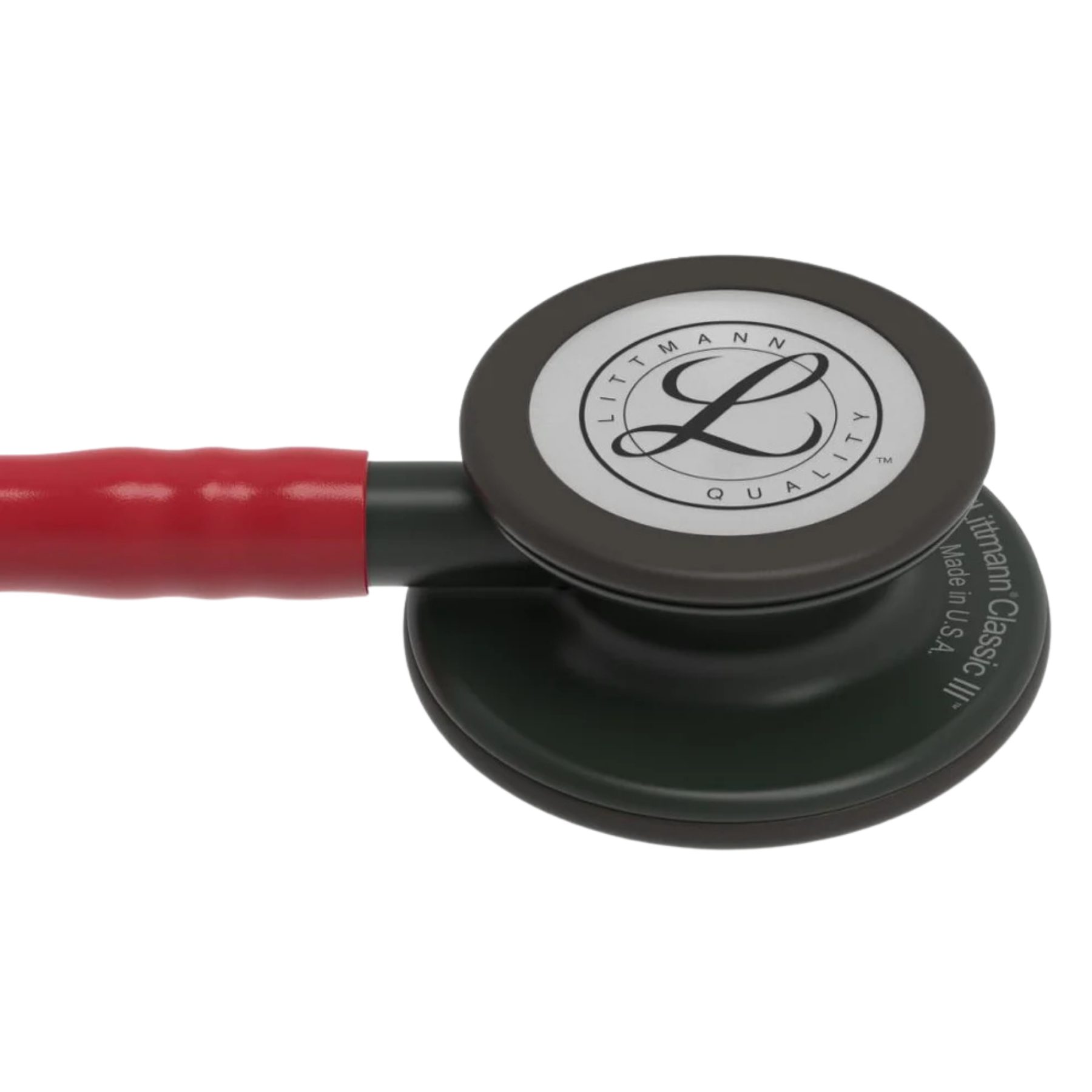 Littmann stethoscope with red tube on a white background