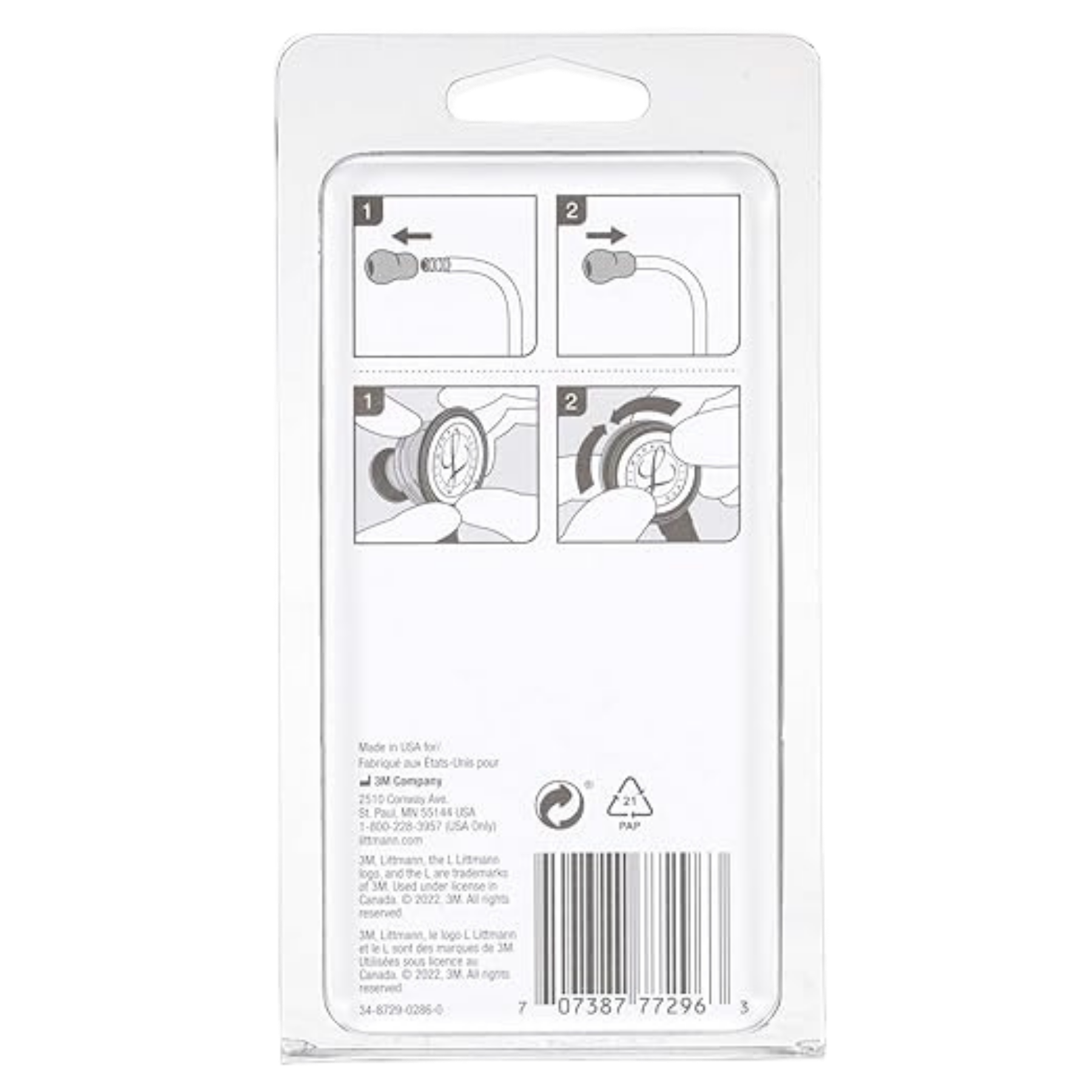 Detailed side-angle view of the 3M Littmann Classic II S.E. spare parts kit (Black) highlighting the 3M branding and official replacement components.