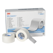 The retail box for 3M Micropore Hypoallergenic surgical tape, featuring two rolls of white tape in front, showing the 1 inch x 10 yard size (REF 1530-1)