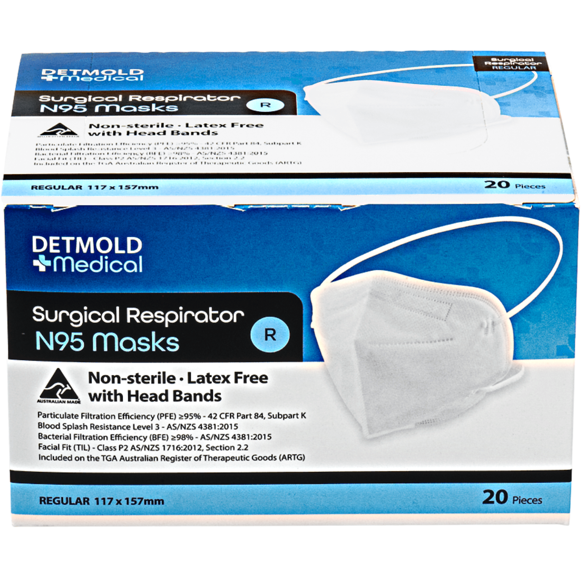Detmold P2 Surgical Respirator Facemask Head Bands Regular Facemasks & Respirators
