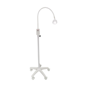 6W LED Examination Light with flexible gooseneck, mobile base, and wall mount – clinical-grade medical lighting in white finish.