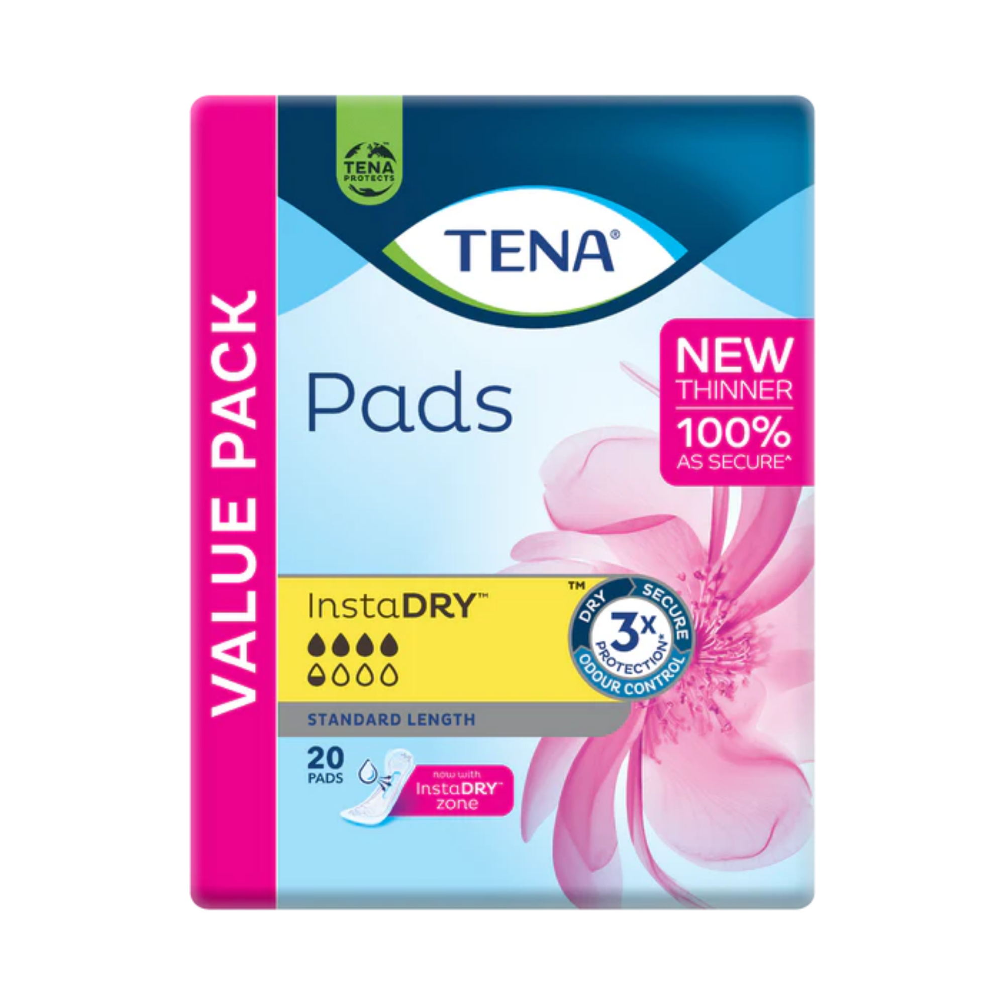 Tena Pads InstaDry Standard Length 20's Pack