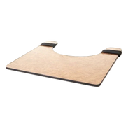 Universal wheelchair tray with 600mm width, 335mm inside length, 560mm outside length, and 1.5kg weight for meals, reading, and daily activities.
