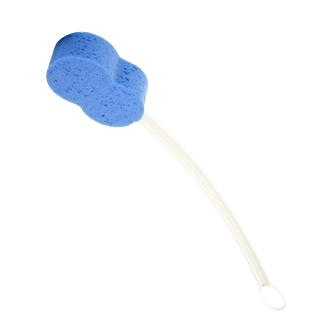 ADL Hygiene Scrub Mate long handled sponge, lightweight design, extended reach for bathing, supports hygiene and independence with minimal effort.