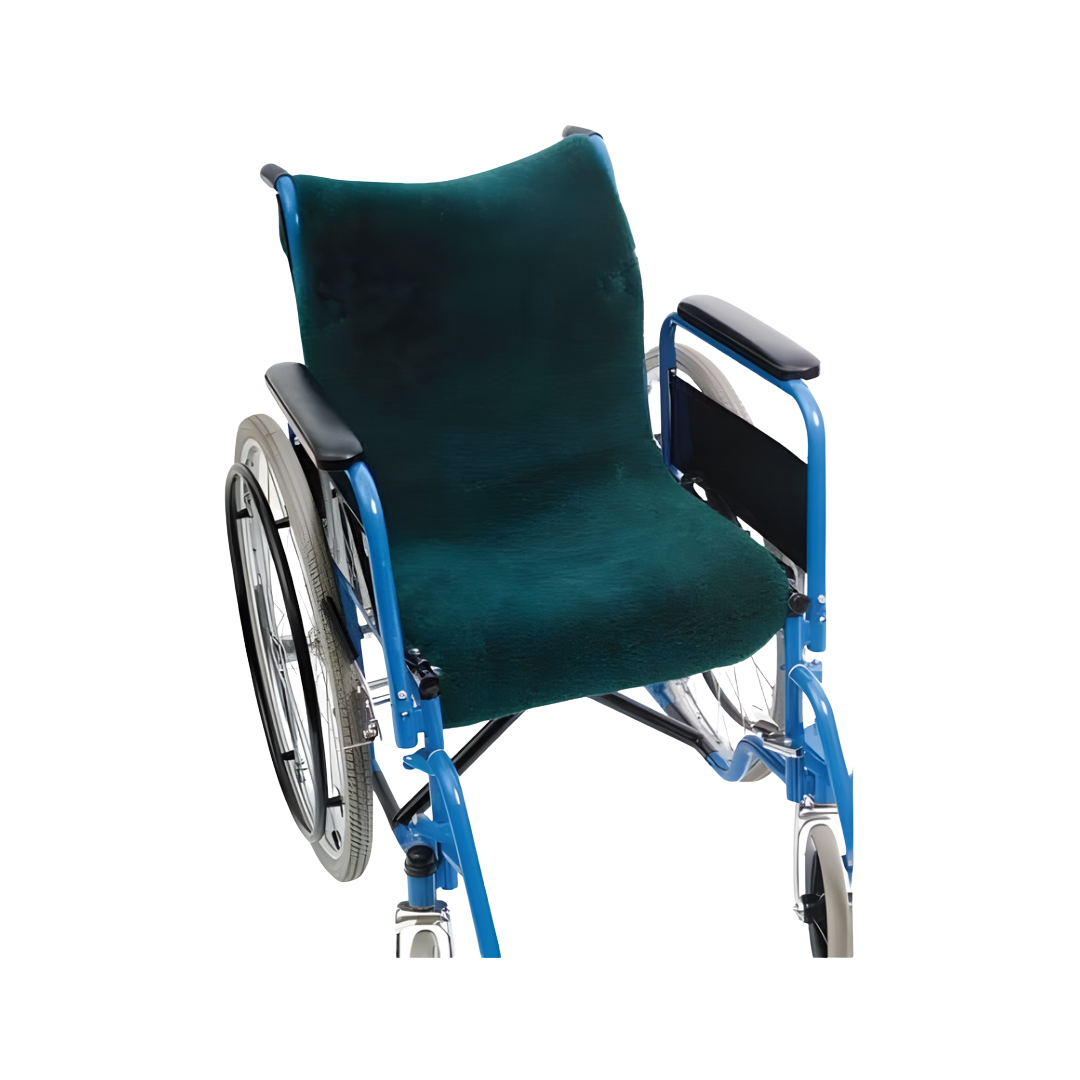 Standard medical-grade sheepskin wheelchair cover offering comfort, pressure relief, and skin protection.