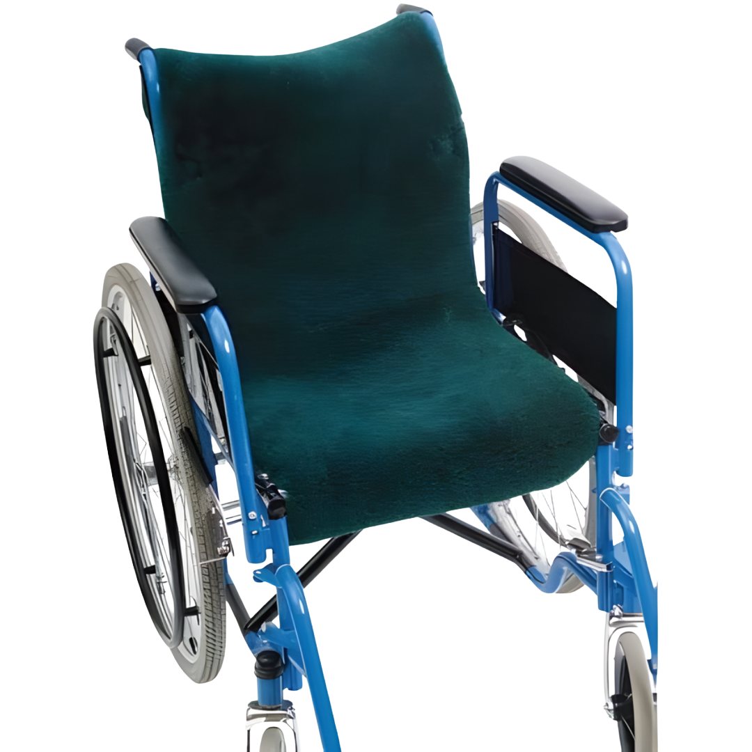 Standard medical-grade sheepskin wheelchair cover offering comfort, pressure relief, and skin protection.