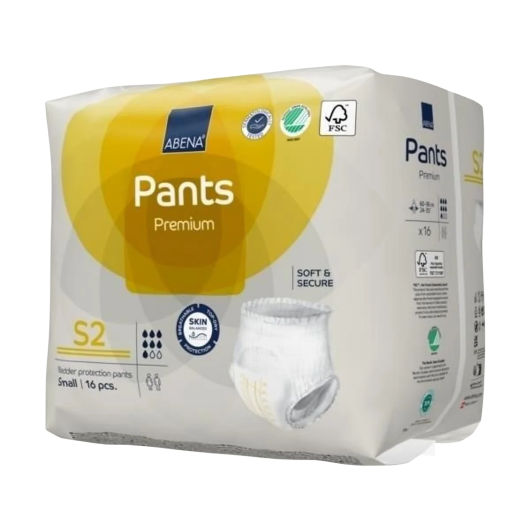 Abena Pants Premium Yellow 1900ml 60–90cm continence care pants providing discreet, comfortable protection for moderate continence needs in daily use.